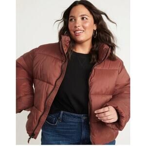 Old Navy Short Puffer Jacket Sz S Brown Frost Free Water Resistant Full Zip